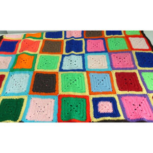 Crochet Granny Square Afghan Throw Blanket Vintage Handknit 47” X 62” CLEAN